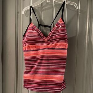 Nike Pink & Orange Striped V-Neck Tank Bodysuit